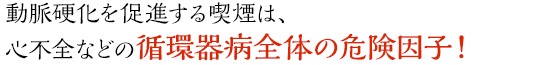 動脈硬化を促進する喫煙は、心不全などの循環器病全体の危険因子!